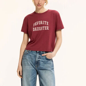Favorite Daughter Cropped Collegiate Tee TShirt Logo LARGE Oversize Designer $48